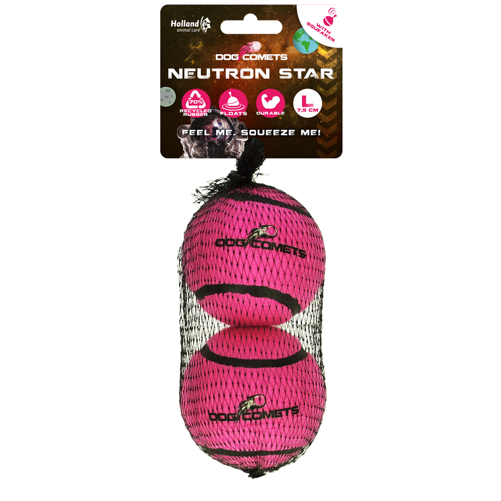 Dog Comets Neutron Star Tennis Ball With Squeaker L Pink (2-pack)