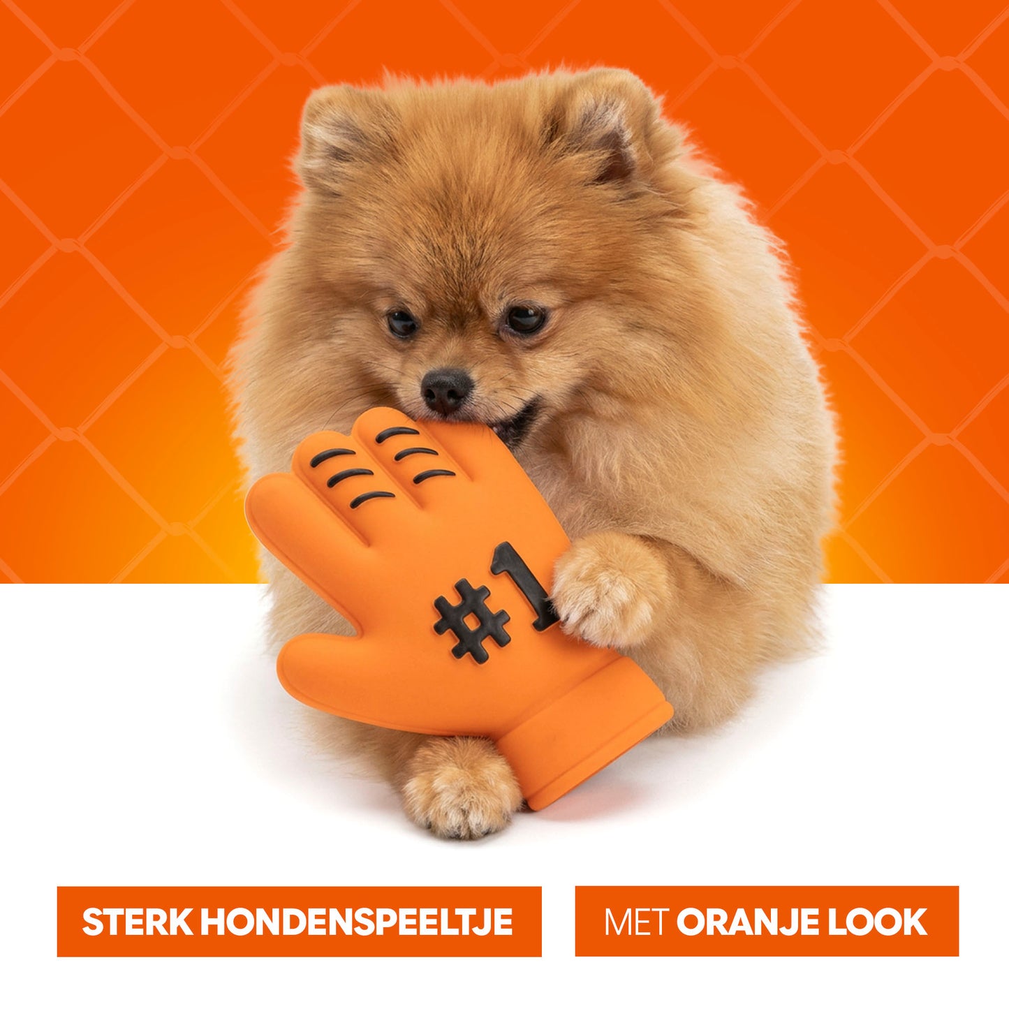 Oranje WK Latex Hondenspeeltjes Handschoen