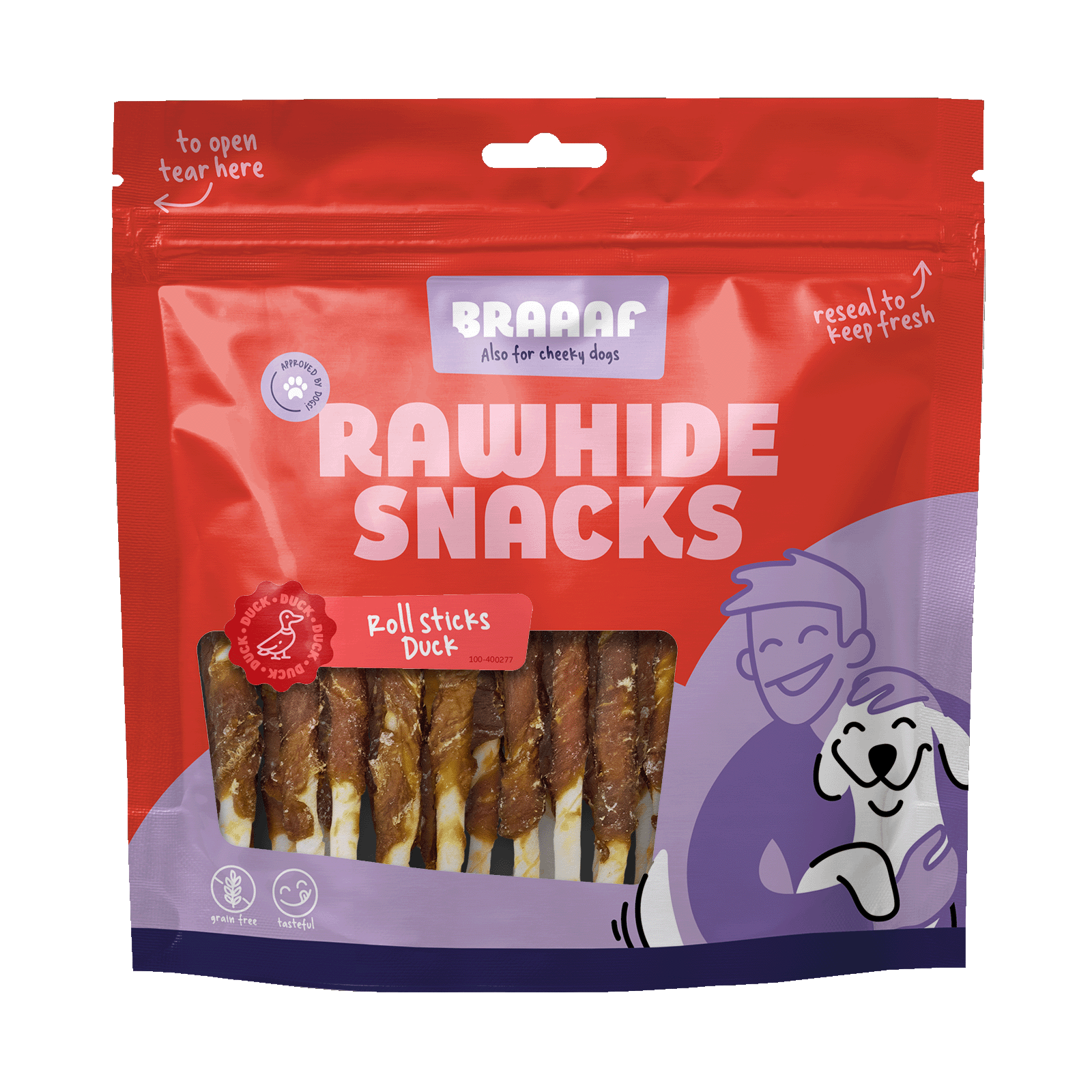 Braaaf Rawhide Roll Sticks Duck - 30 pcs