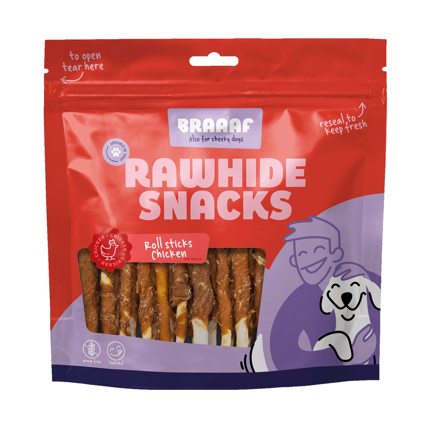 Braaaf Rawhide Roll Sticks Chicken - 30 pcs