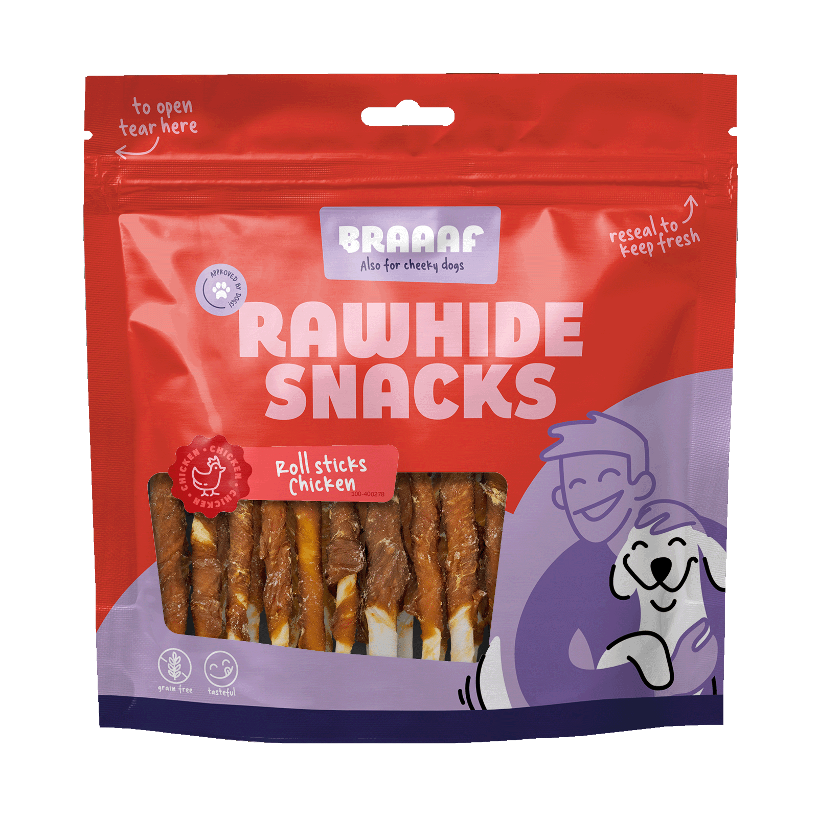 Braaaf Rawhide Roll Sticks Chicken - 30 pcs