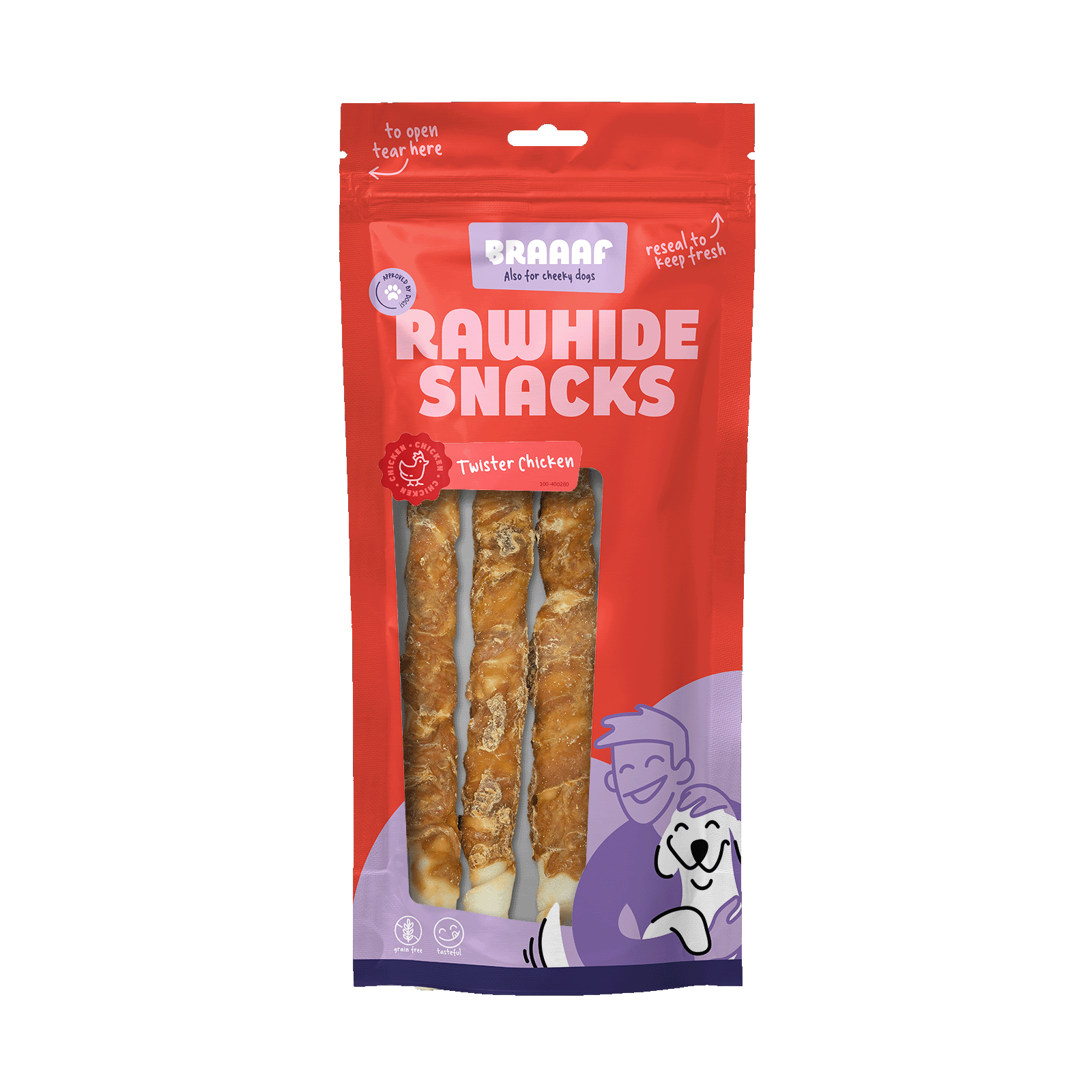 Braaaf Rawhide Twister Chicken (3 pcs) - 25 cm