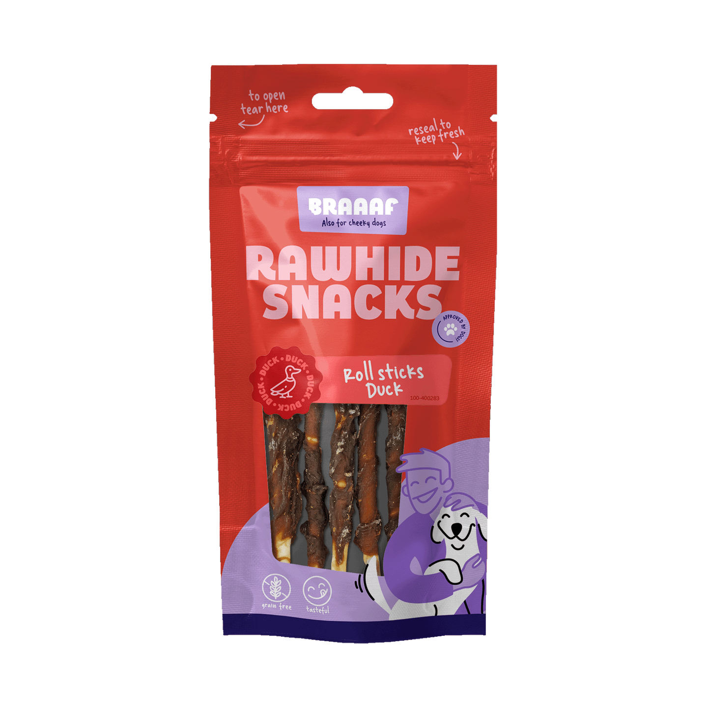 Braaaf Rawhide Roll Sticks Duck - 8 pcs