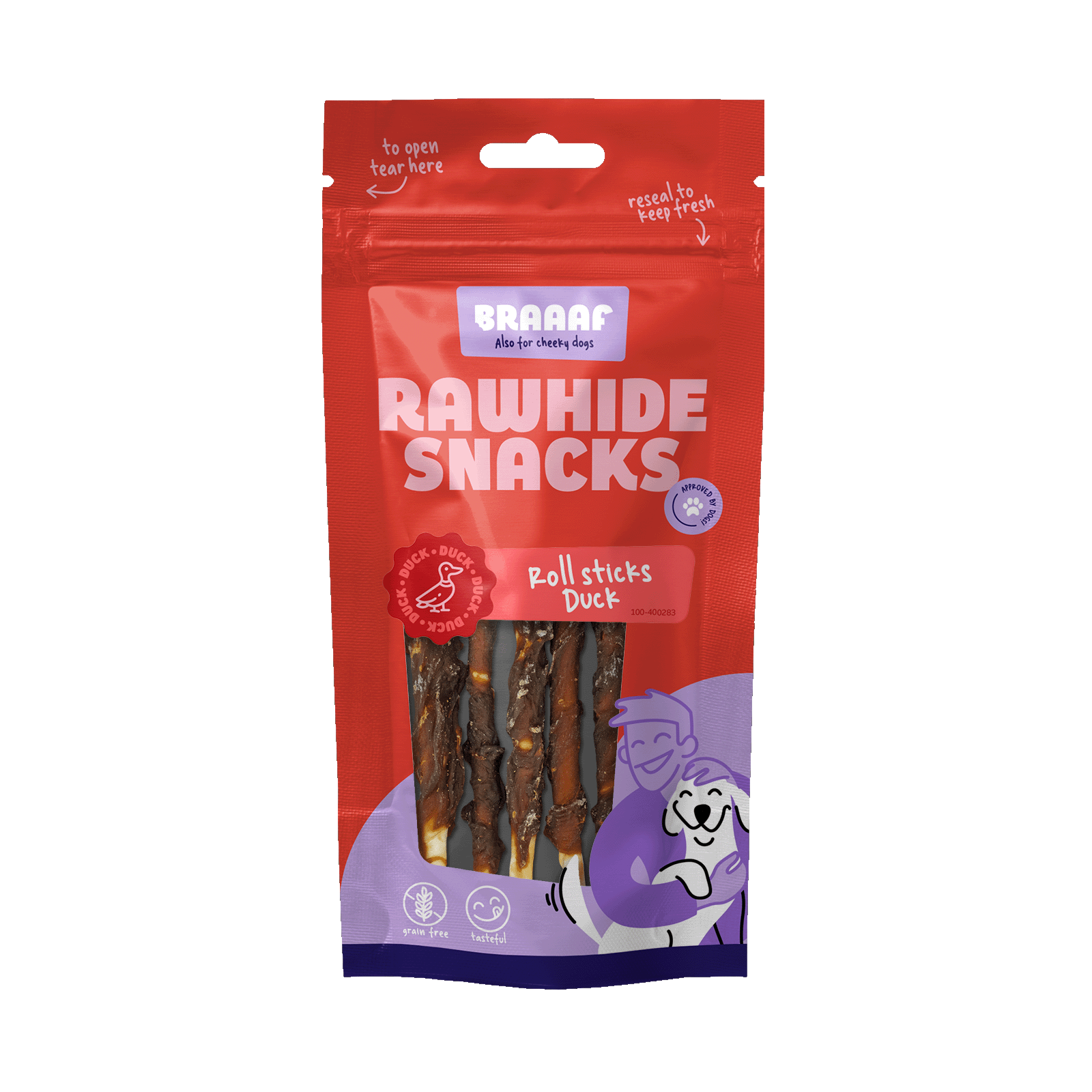 Braaaf Rawhide Roll Sticks Duck - 8 pcs