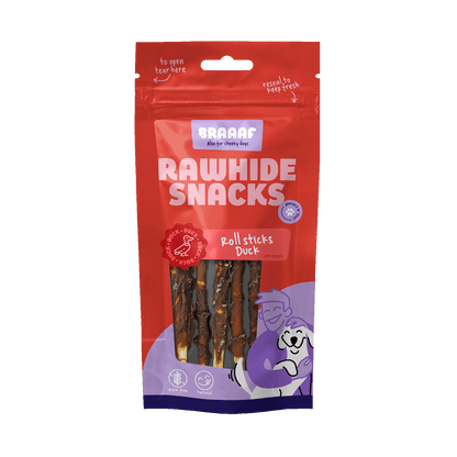 Braaaf Rawhide Roll Sticks Duck - 8 pcs