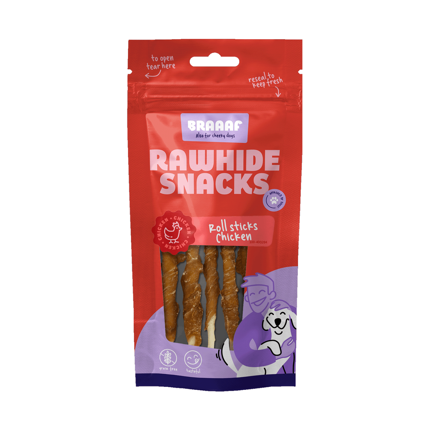 Braaaf Rawhide Roll Sticks Chicken - 8 pcs