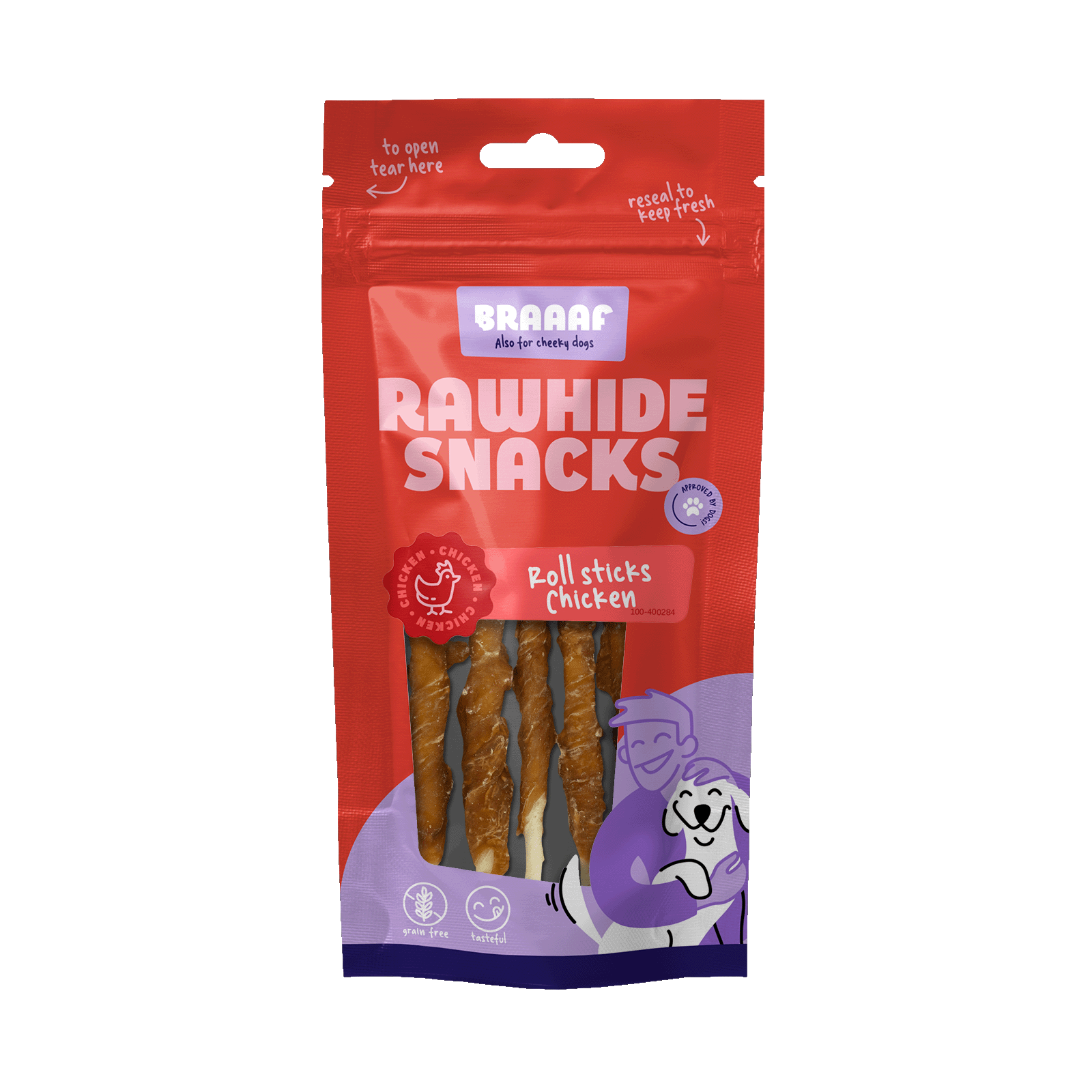 Braaaf Rawhide Roll Sticks Chicken - 8 pcs