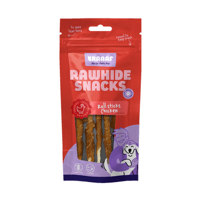 Braaaf Rawhide Roll Sticks Chicken - 8 pcs