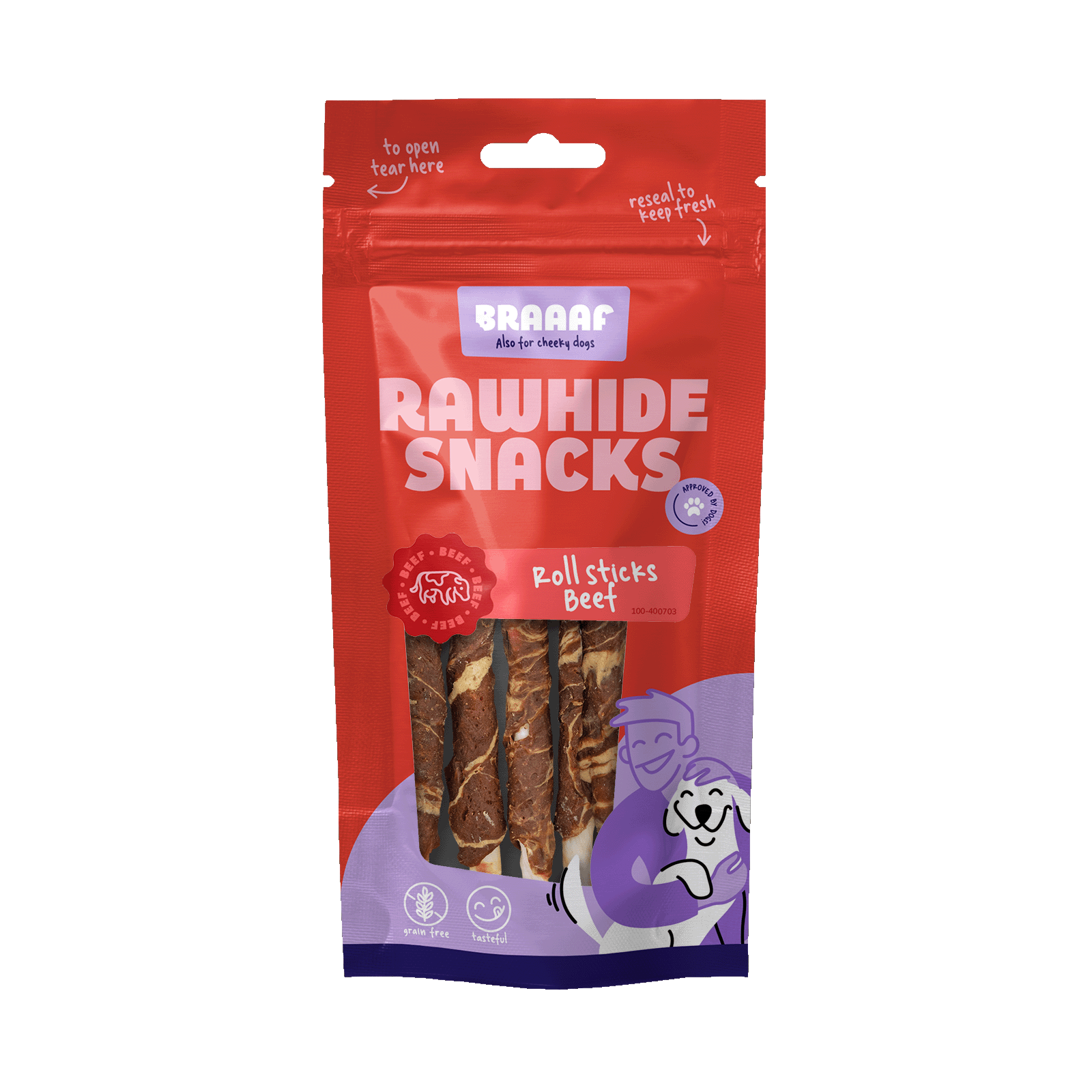 Braaaf Rawhide Roll Sticks Beef & Fish - 8 pcs