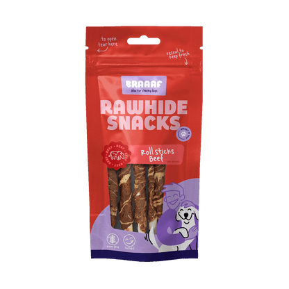 Braaaf Rawhide Roll Sticks Beef & Fish - 8 pcs