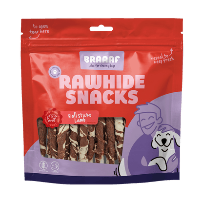 Braaaf Rawhide Roll Sticks Lamb & Fish - 25 pcs