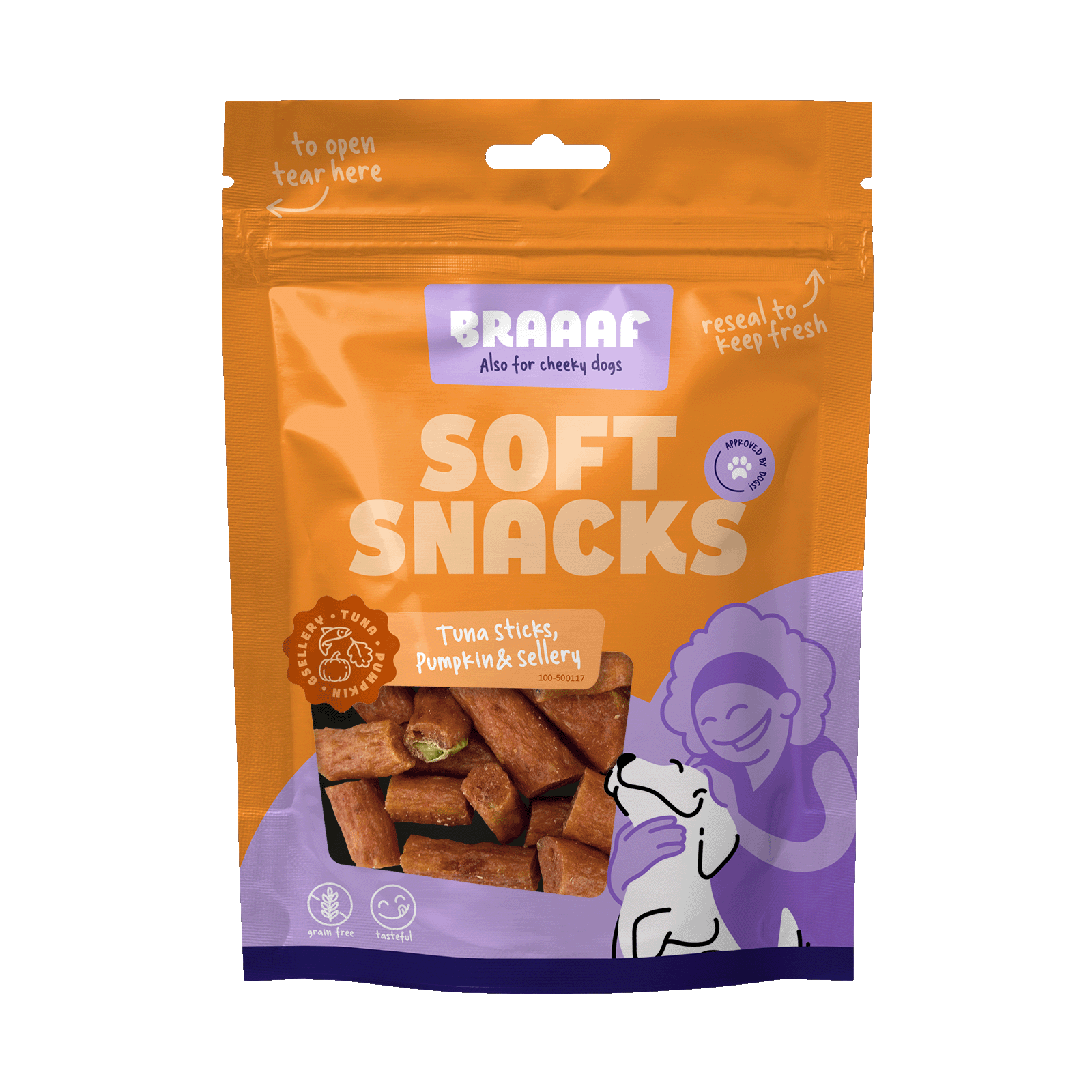 Braaaf Soft Snack with tuna pumpkin and celery