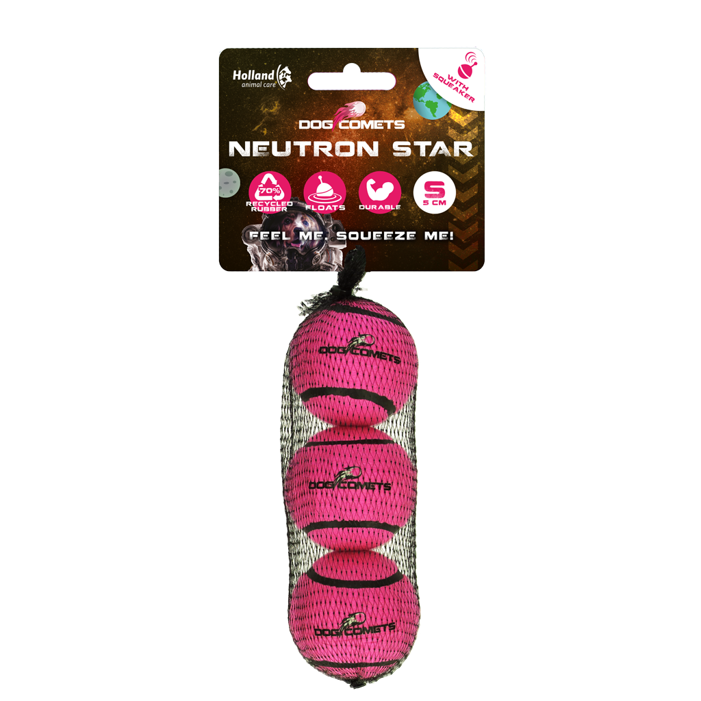 Dog Comets Neutron Star Tennis Ball With Squeaker S Pink (3-pack)