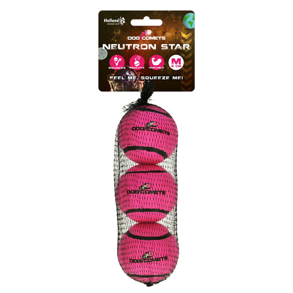 Dog Comets Neutron Star Tennis Ball With Squeaker M Pink (3-pack)