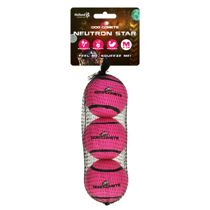 Dog Comets Neutron Star Tennis Ball With Squeaker M Pink (3-pack)