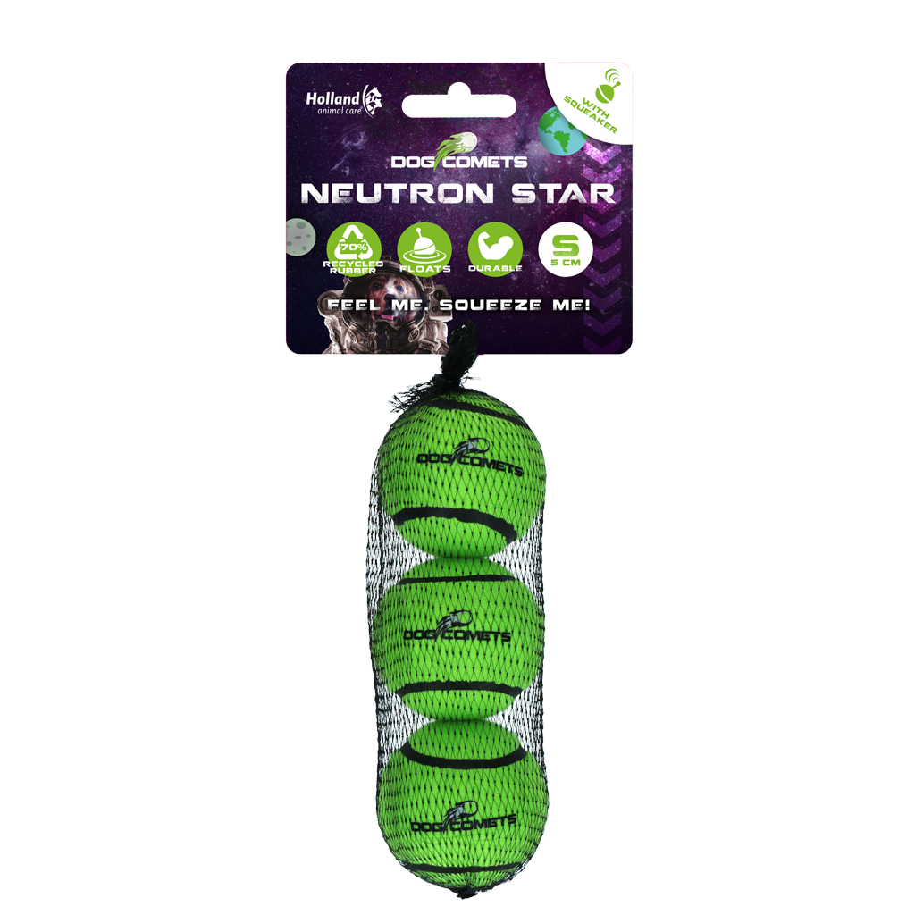 Dog Comets Neutron Star Tennis Ball With Squeaker S Green (3-pack)