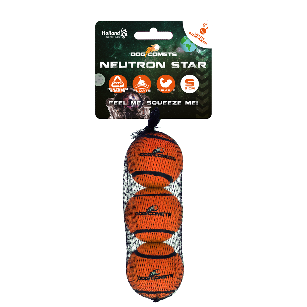Dog Comets Neutron Star Tennis Ball With Squeaker S Orange (3-pack)