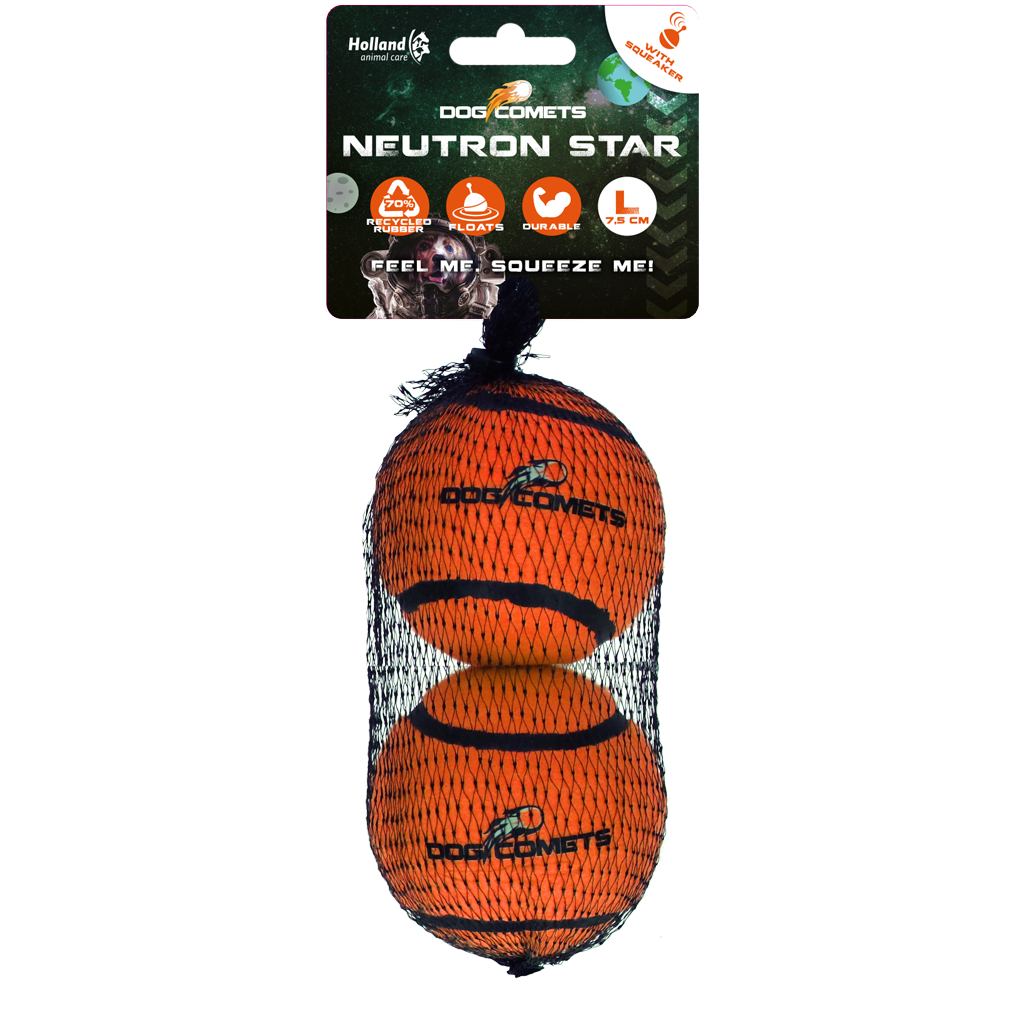 Dog Comets Neutron Star Tennis Ball With Squeaker L Orange (2-pack)