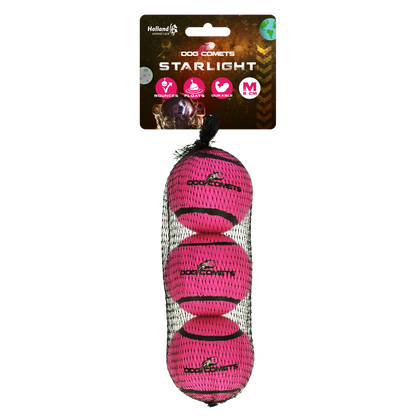 Dog Comets Starlight Tennis Ball M Pink (3-pack)