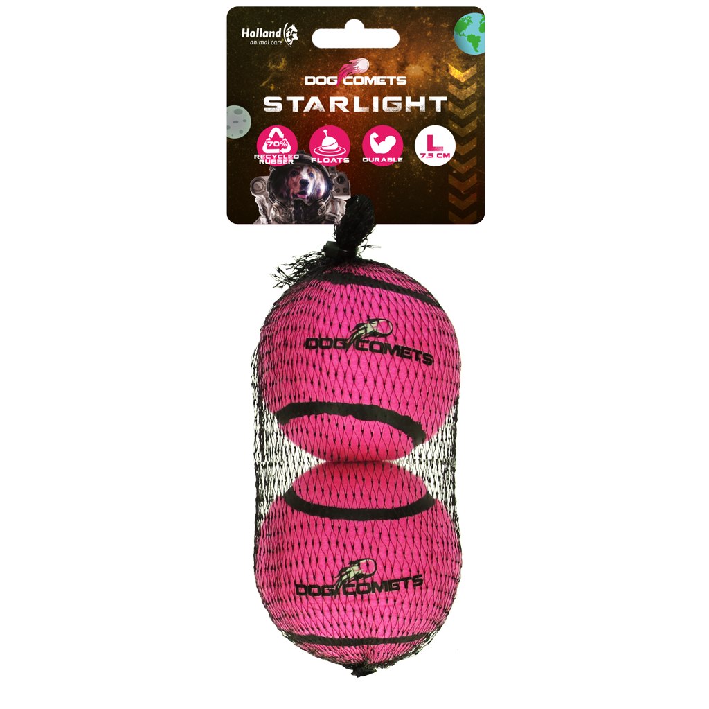 Dog Comets Starlight Tennis Ball L Pink (2-pack)