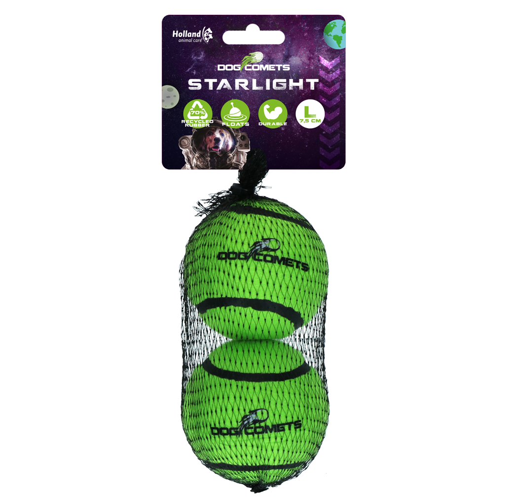 Dog Comets Starlight Tennis Ball L Green (2-pack)