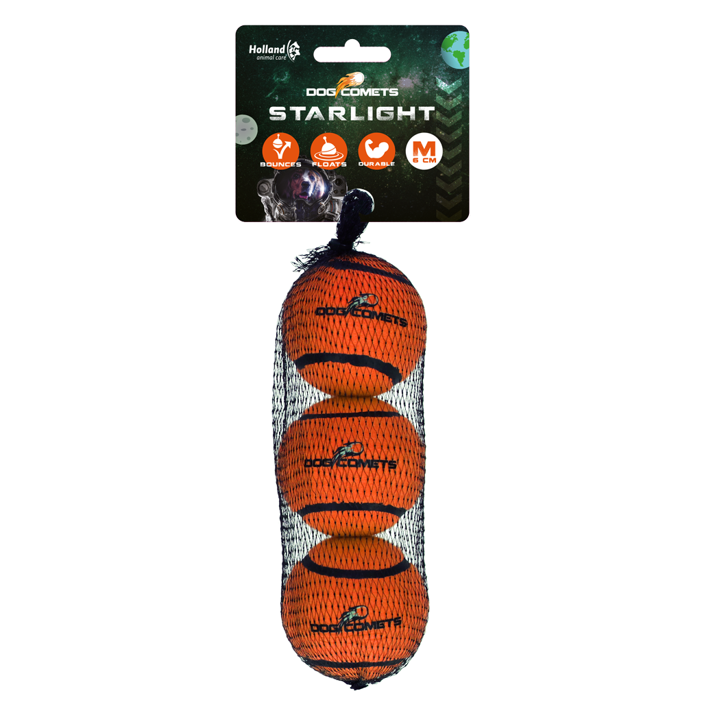 Dog Comets Starlight Tennis Ball M Orange (3-Pack)