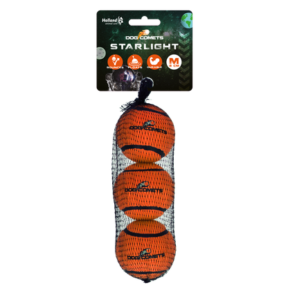Dog Comets Starlight Tennis Ball M Orange (3-Pack)