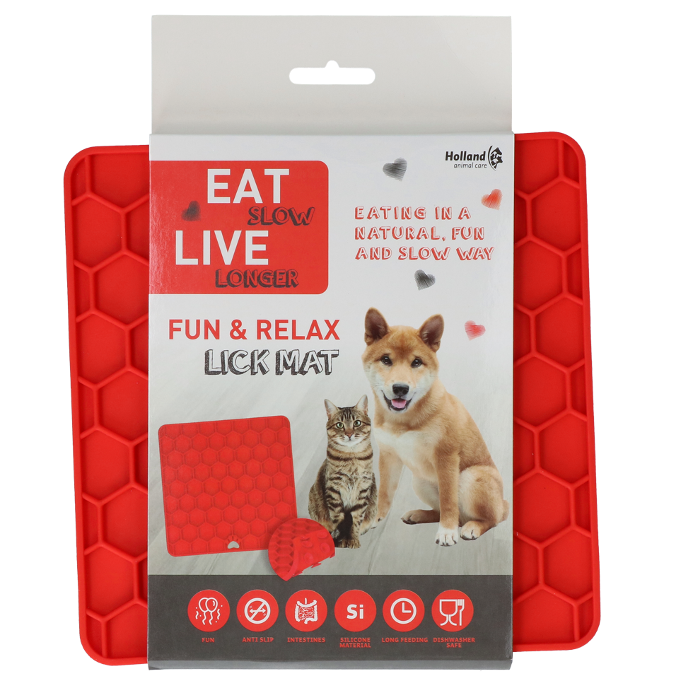 Eat Slow Live Longer Lick Mat Honeycomb Red