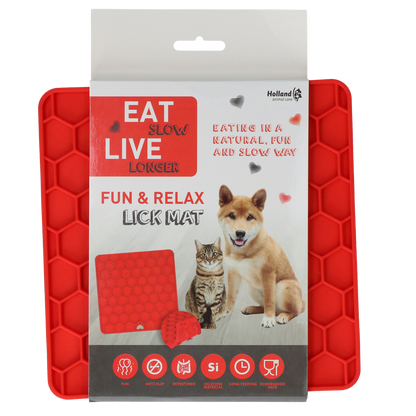 Eat Slow Live Longer Lick Mat Honeycomb Red