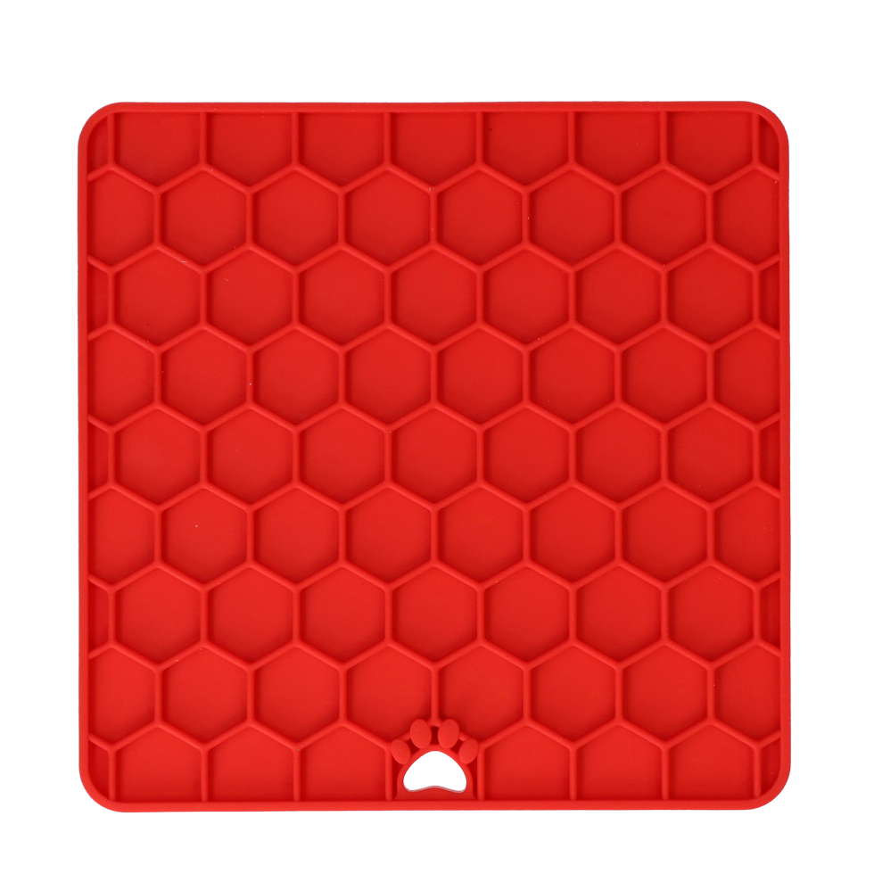 Eat Slow Live Longer Lick Mat Honeycomb Red