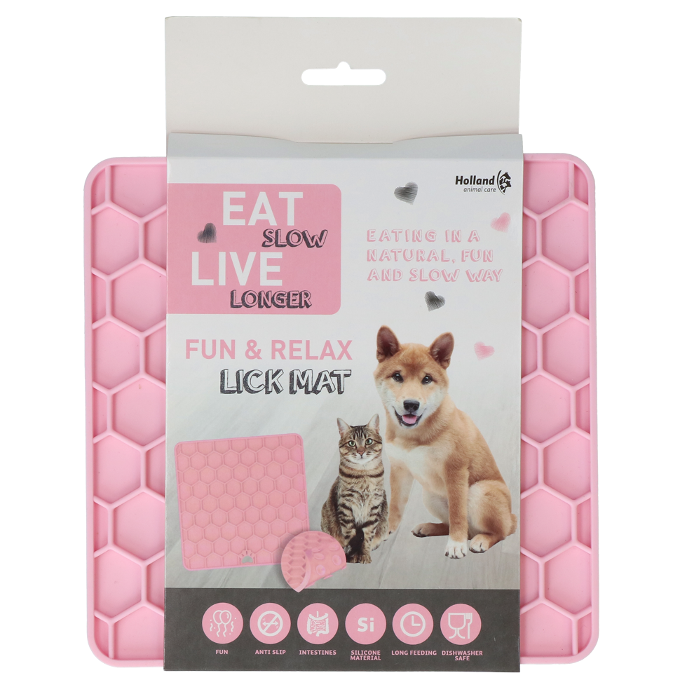 Eat Slow Live Longer Lick Mat Honeycomb Pink