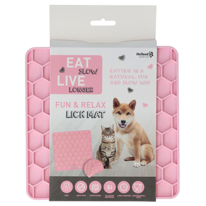 Eat Slow Live Longer Lick Mat Honeycomb Pink