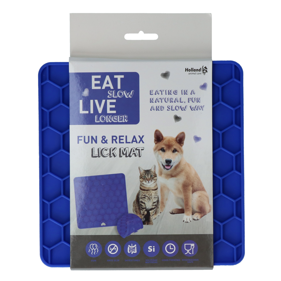 Eat Slow Live Longer Lick Mat Honeycomb Blue