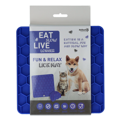 Eat Slow Live Longer Lick Mat Honeycomb Blue