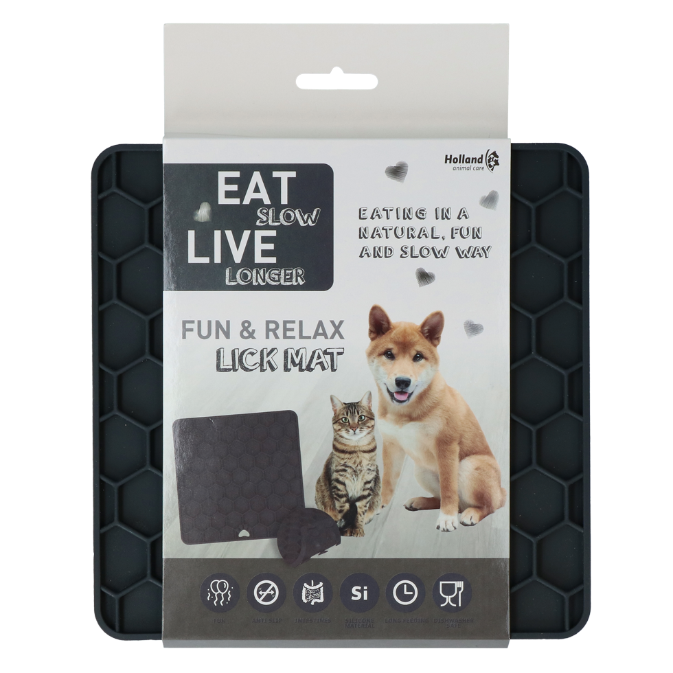 Eat Slow Live Longer Lick Mat Honeycomb Grey