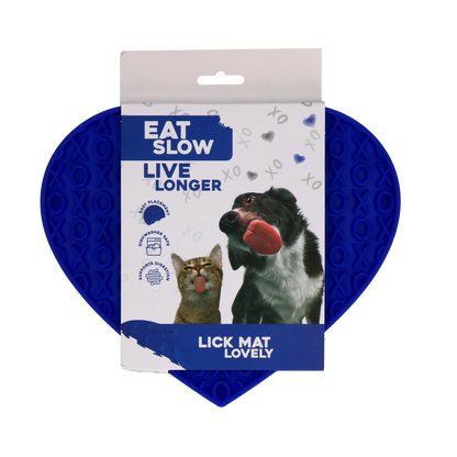 Eat Slow Live Longer Lick Mat Lovely Heart Blue