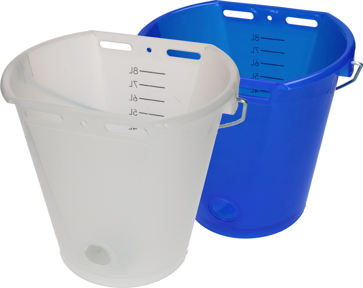 Calf bucket white transparent 2-sided flat Transparant blauw