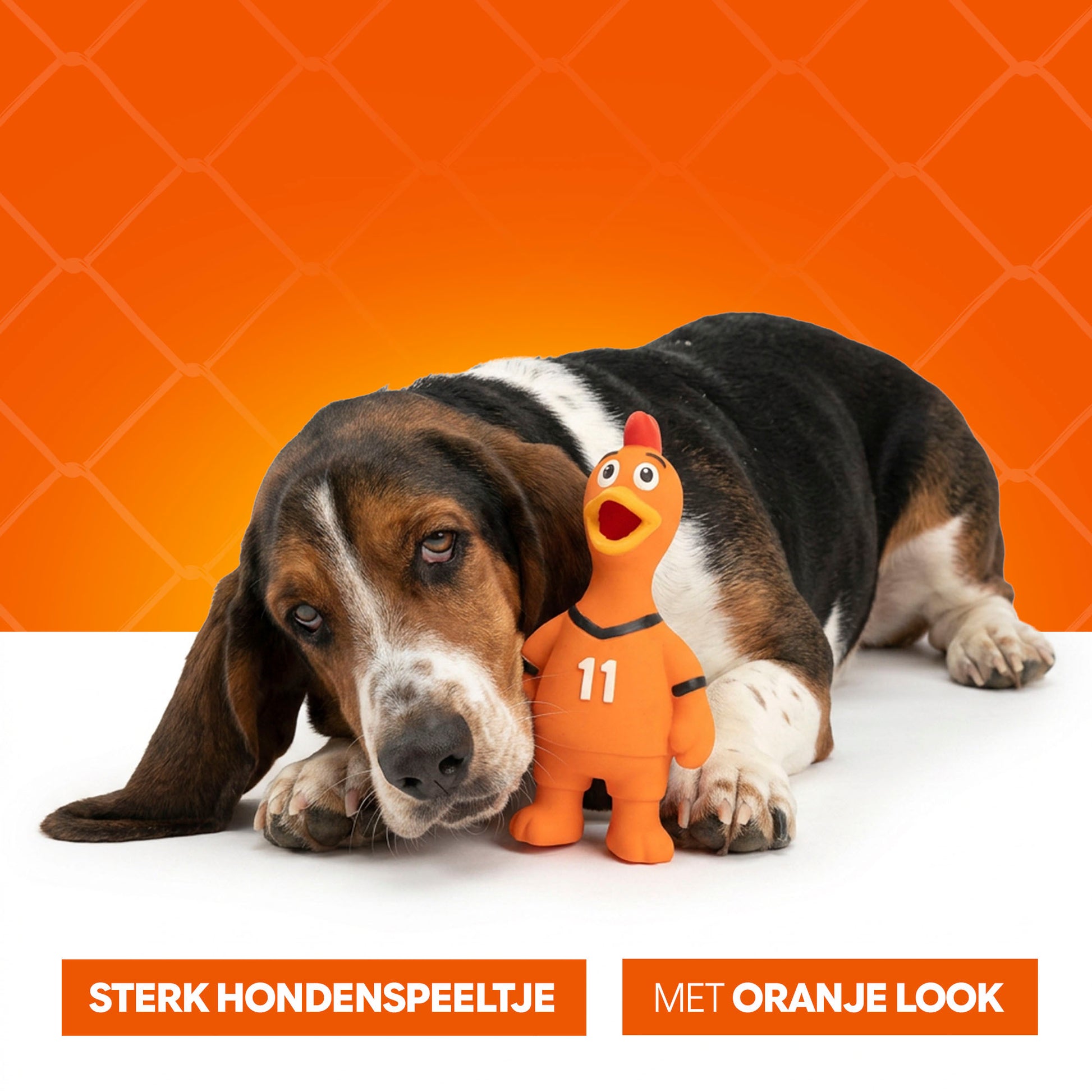 Oranje WK Latex Hondenspeeltjes Kip