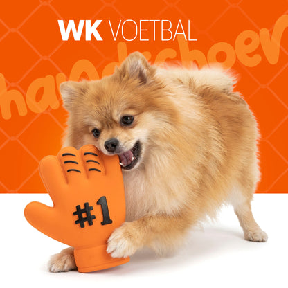 Oranje WK Latex Hondenspeeltjes Handschoen
