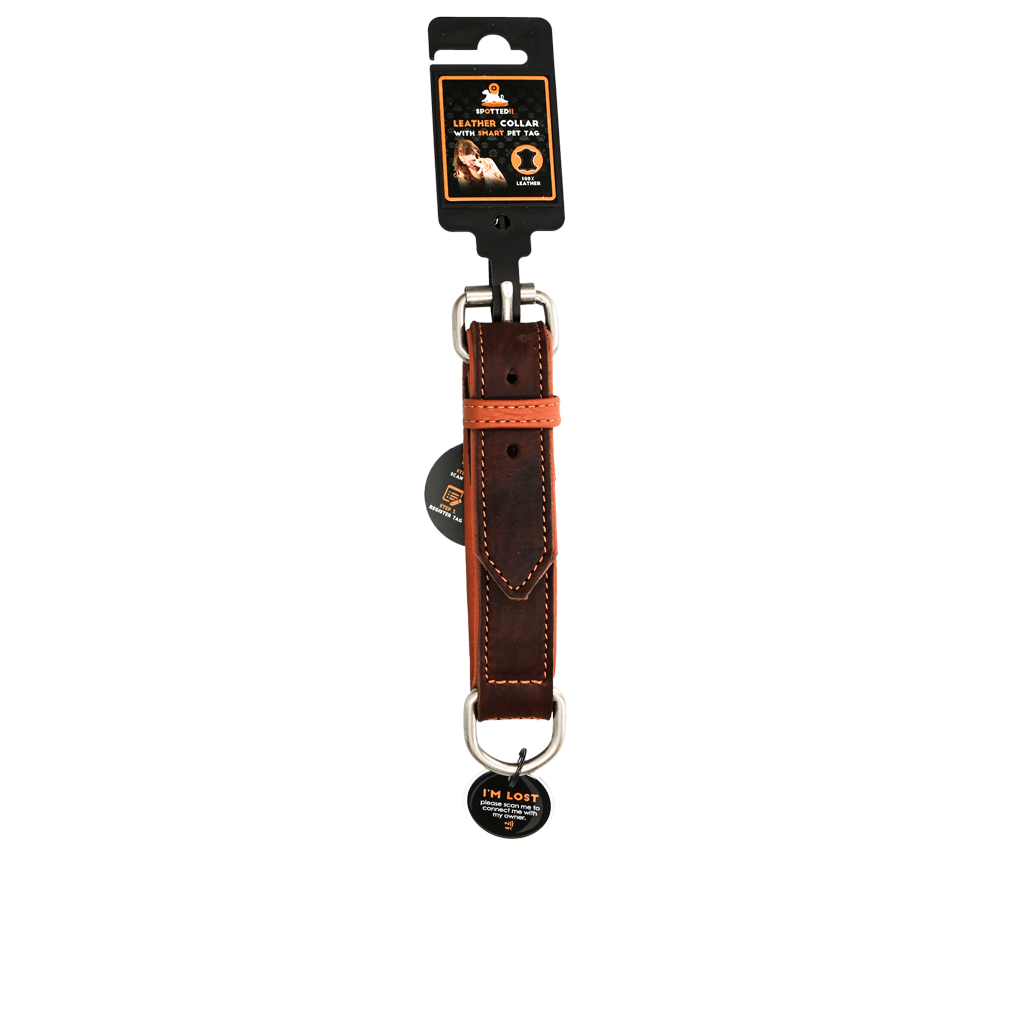 Spotted! Pro Leather Collar Brown 2.5 x 40 cm