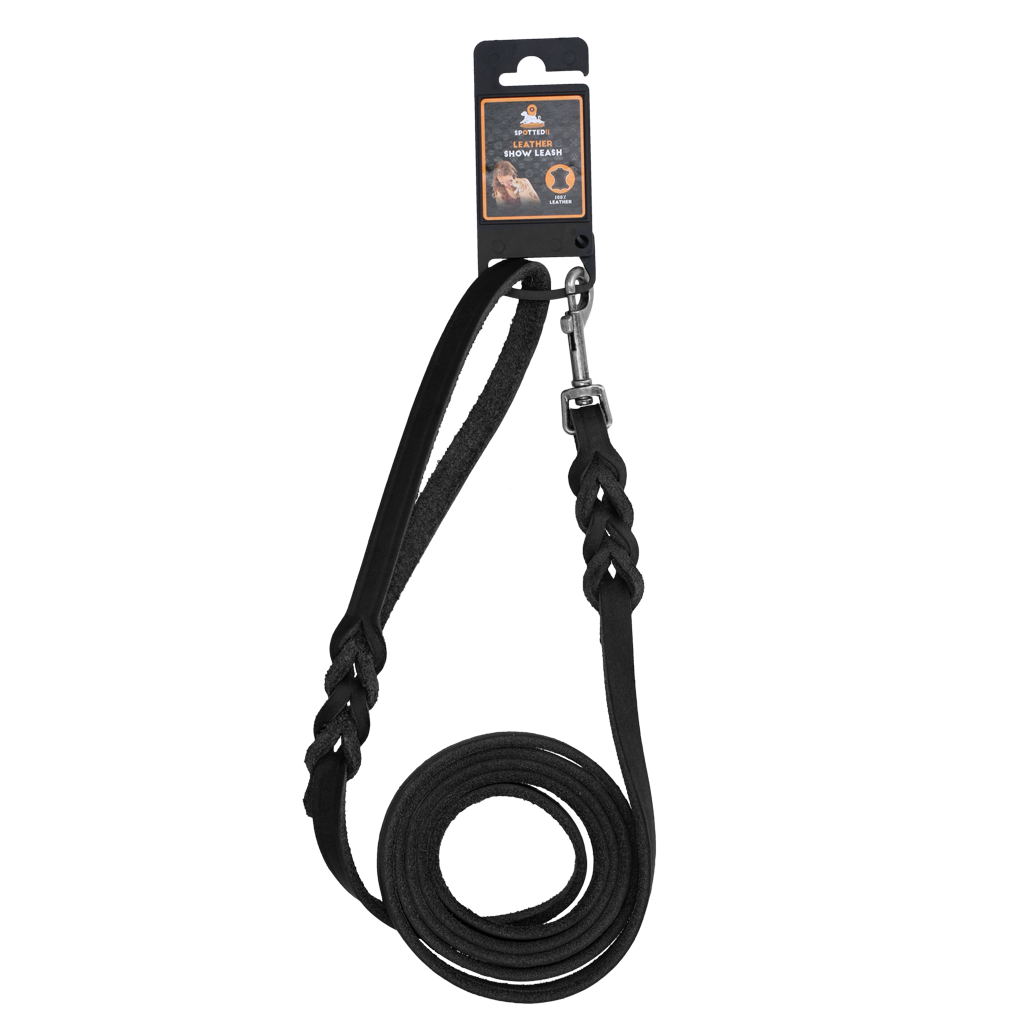 Spotted! Pro Leather Show Leash Black 1.2 x 180cm (Bolt Snap)