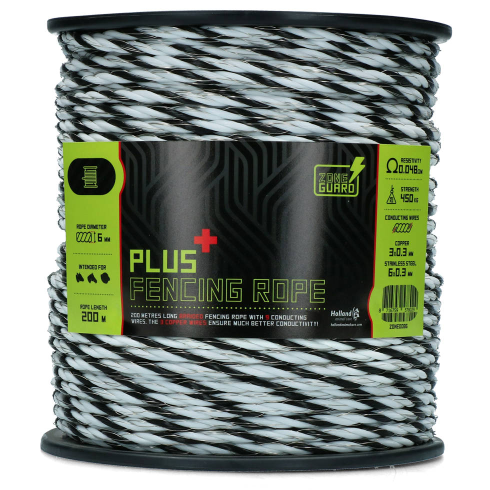 ZoneGuard 6 mm Plus fencing rope black and white 200 m