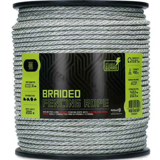 ZoneGuard 6 mm fonott kerítéskötél fehér és zöld 200 m